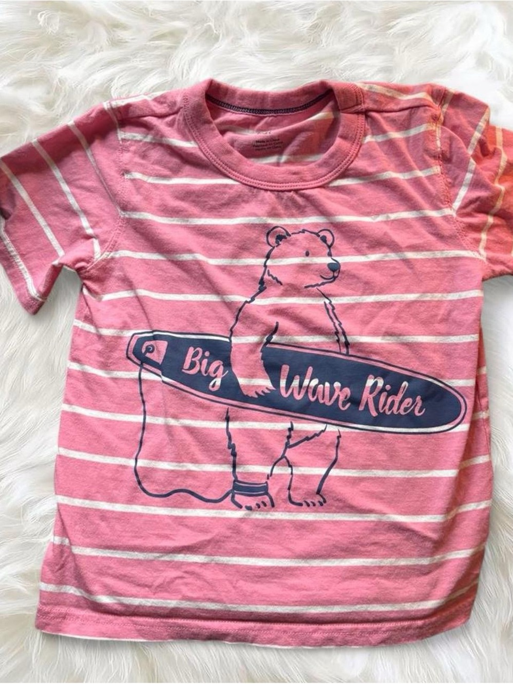 Carter's Pink & White Stripe 'Big Wave Rider' Surf Bear Tee